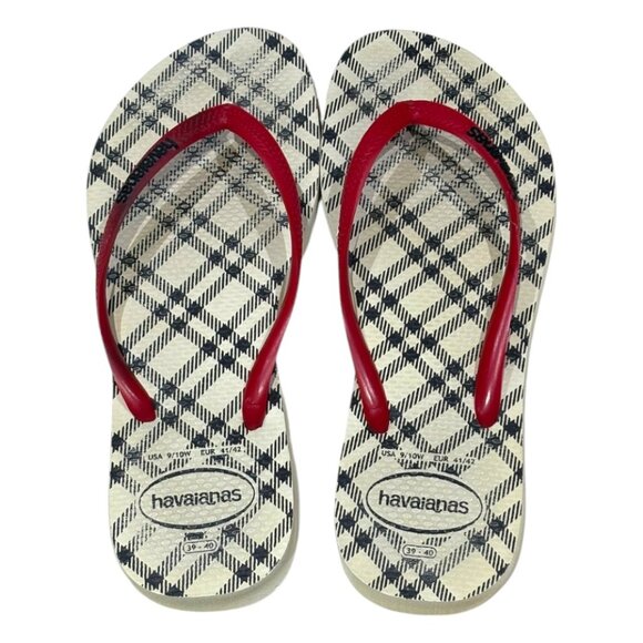 Havaianas Slim Retro Flip Flop Thong Sandal Plaid/Red Size 9/10 - Picture 1 of 9